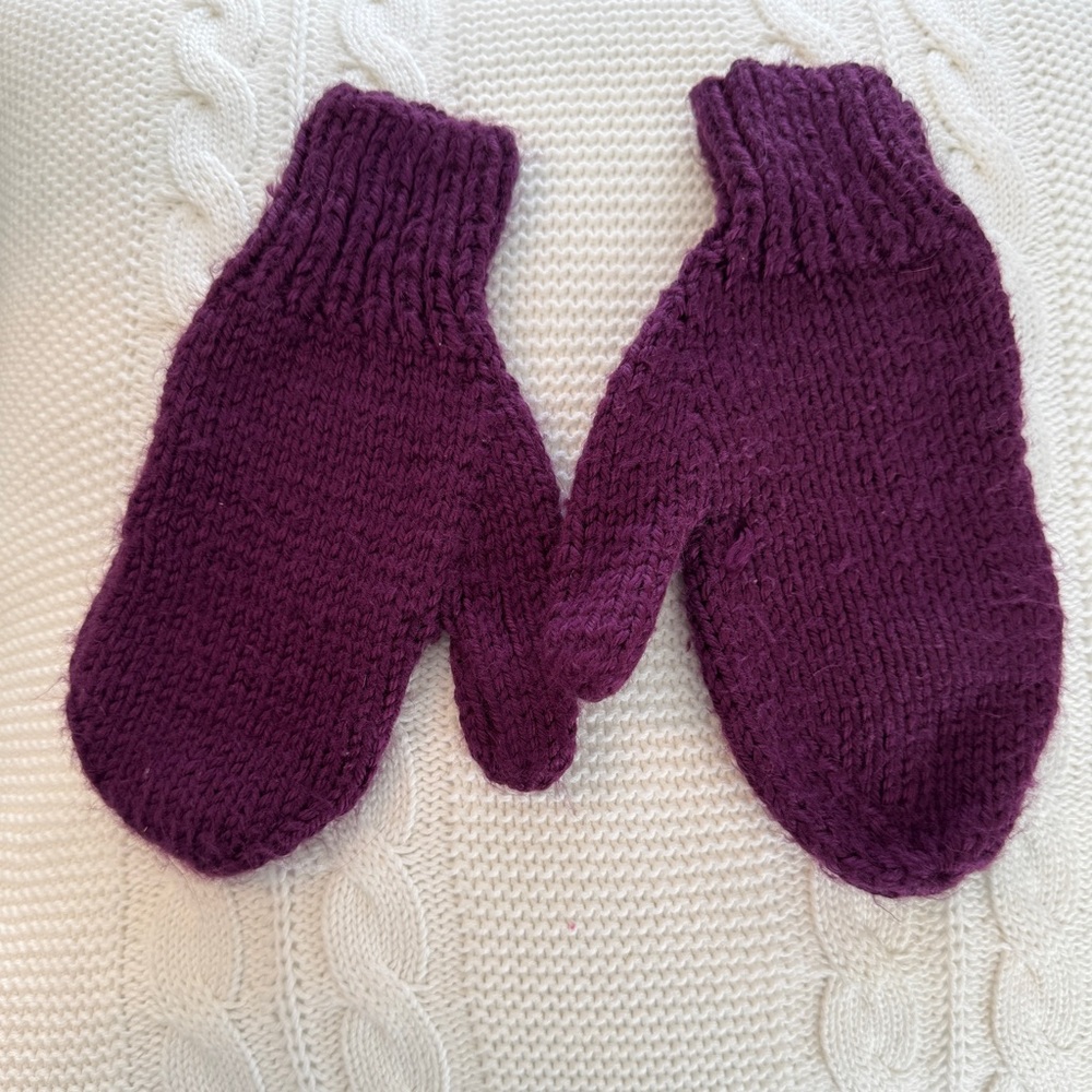 Cozy Maroon Knit Mittens- Size S